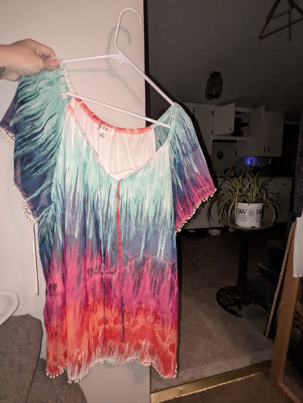 Cute Studio JPR White Blouse with Turquoise, Royal Blue, Hot Pink And Coral - XL